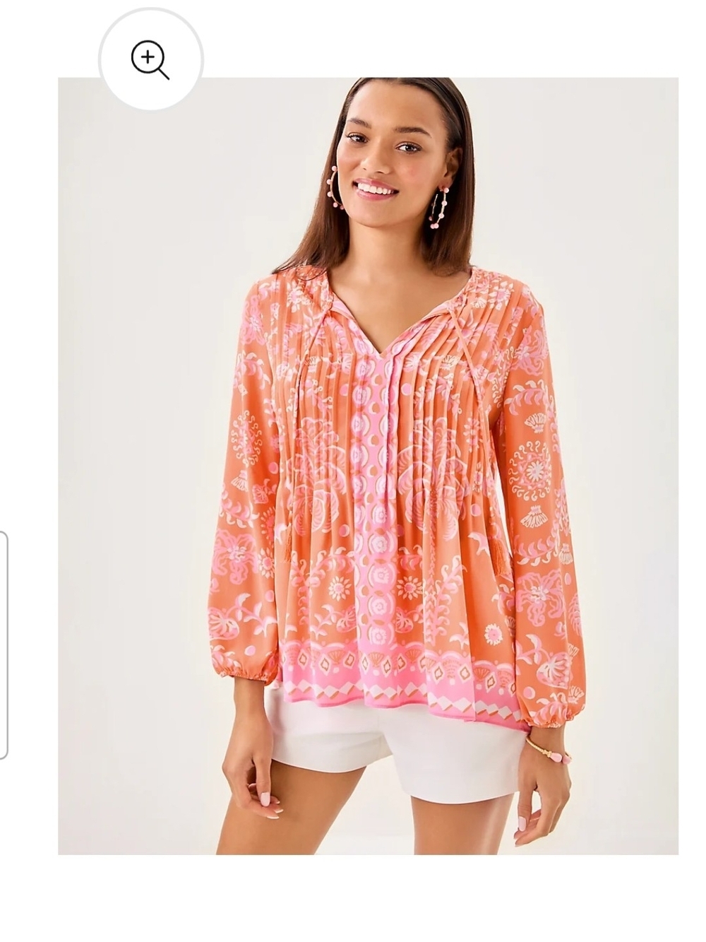 LILY PULITZER MARILINA LONG SLEEVE TUNIC, PAPAYA BREEZY PALM TUNIC SIZE LARGE